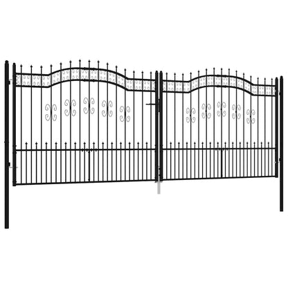 Fence Gate with Spear Top Black 406x150 cm Powder-coated Steel