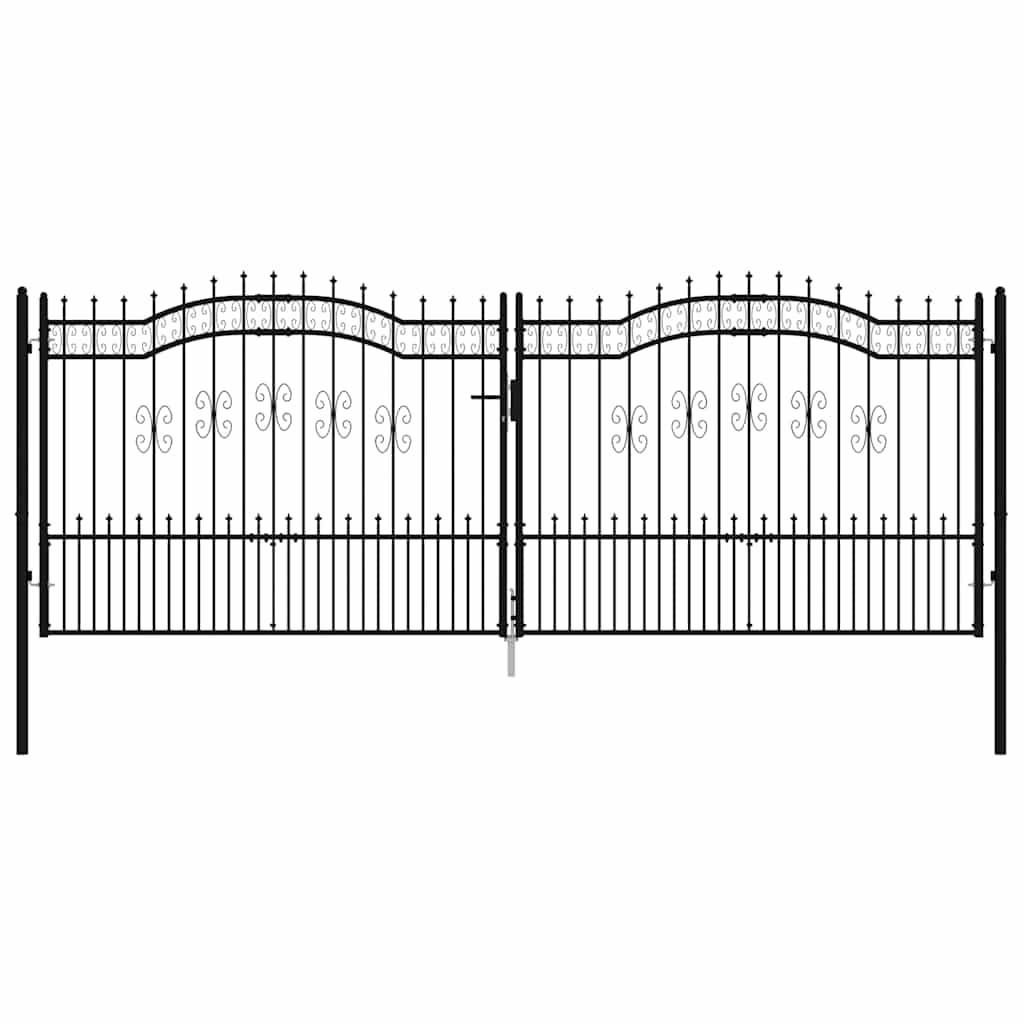 Fence Gate with Spear Top Black 406x150 cm Powder-coated Steel