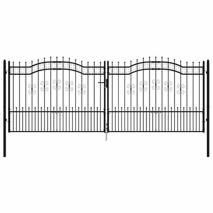 Fence Gate with Spear Top Black 406x150 cm Powder-coated Steel