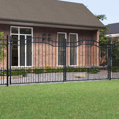 Fence Gate with Spear Top Black 406x150 cm Powder-coated Steel
