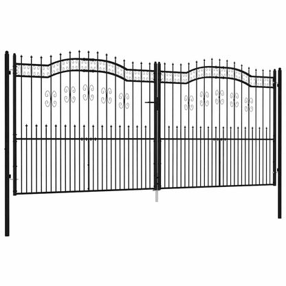 Fence Gate with Spear Top Black 406x175 cm Powder-coated Steel