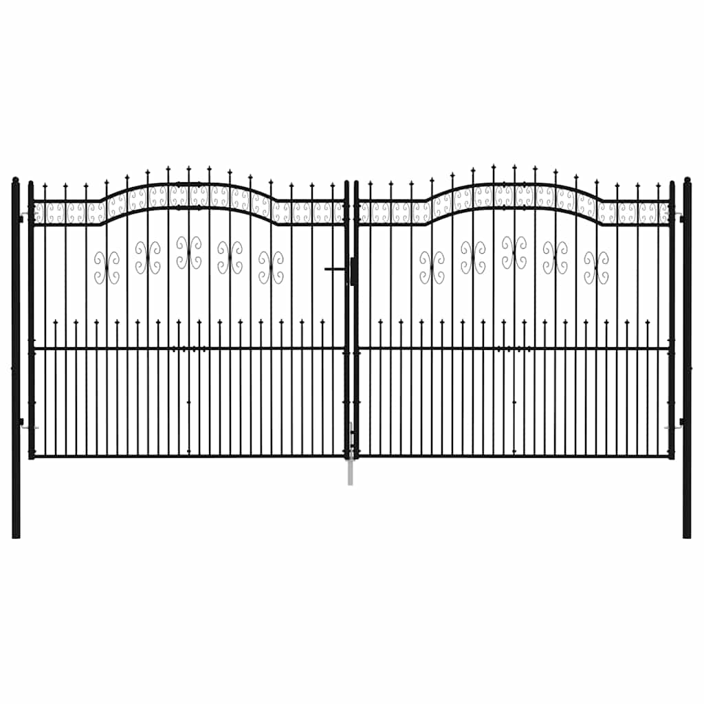 Fence Gate with Spear Top Black 406x175 cm Powder-coated Steel