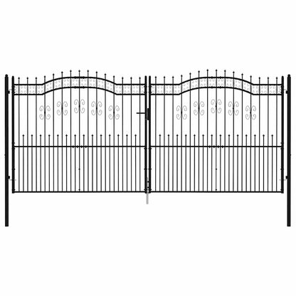 Fence Gate with Spear Top Black 406x175 cm Powder-coated Steel
