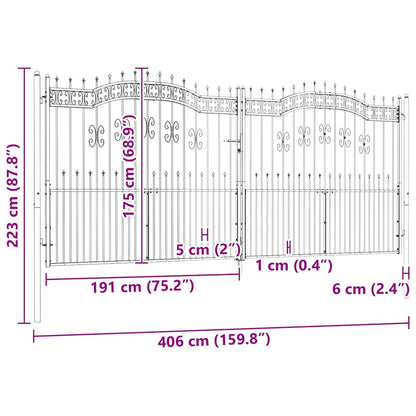 Fence Gate with Spear Top Black 406x175 cm Powder-coated Steel