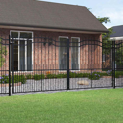 Fence Gate with Spear Top Black 406x175 cm Powder-coated Steel