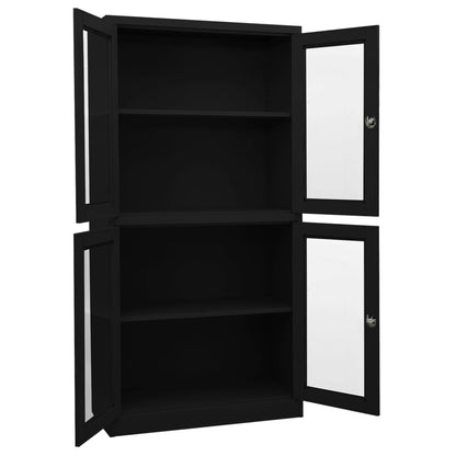 Office Cabinet Black 90x40x180 cm Steel and Tempered Glass
