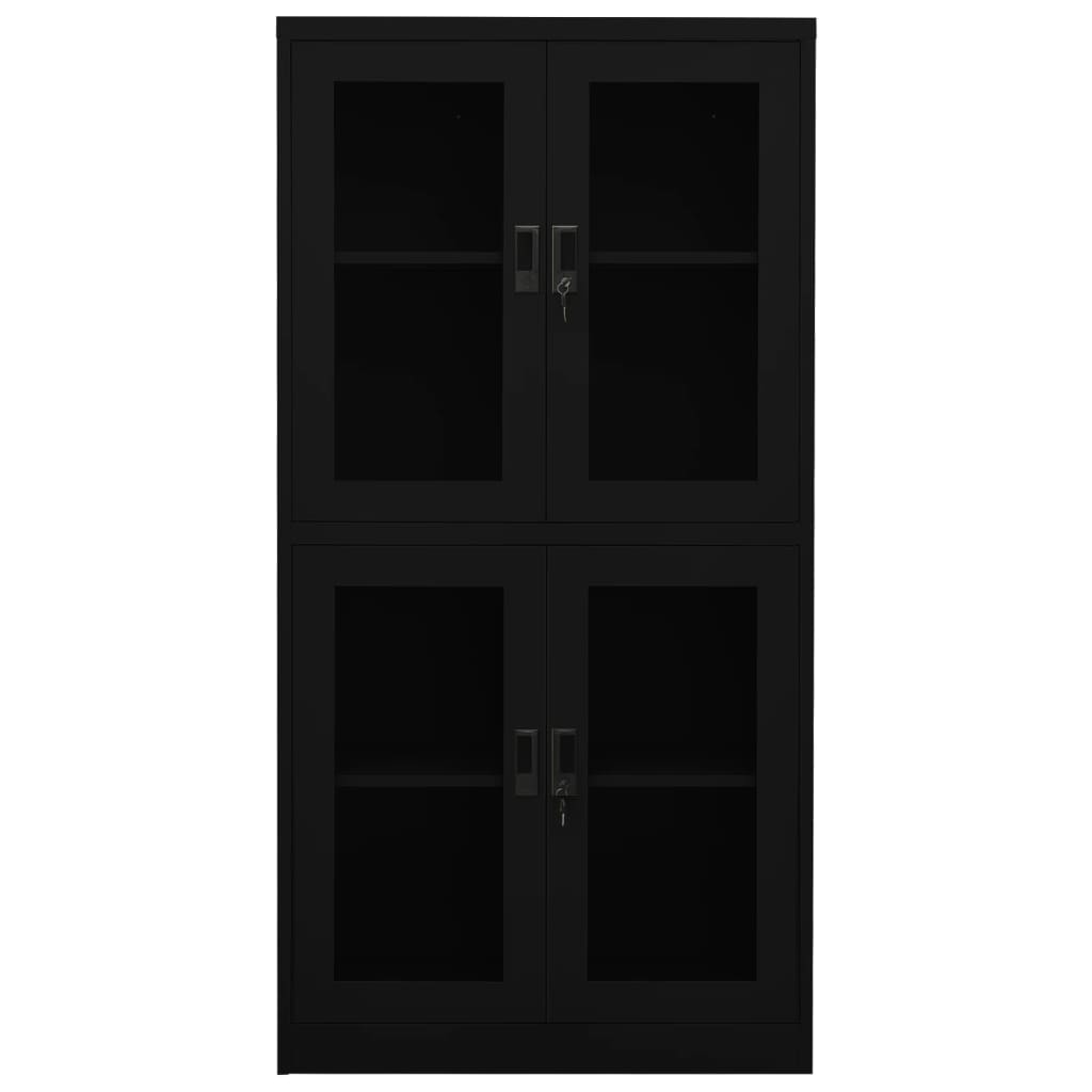 Office Cabinet Black 90x40x180 cm Steel and Tempered Glass