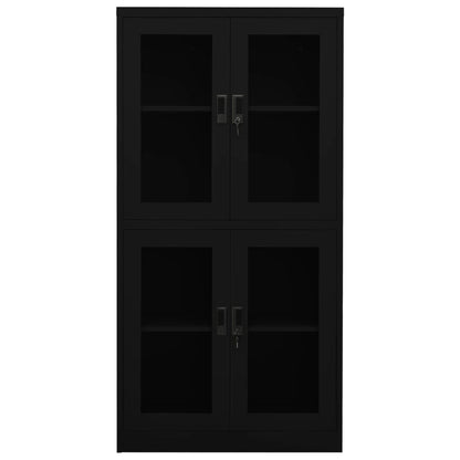 Office Cabinet Black 90x40x180 cm Steel and Tempered Glass