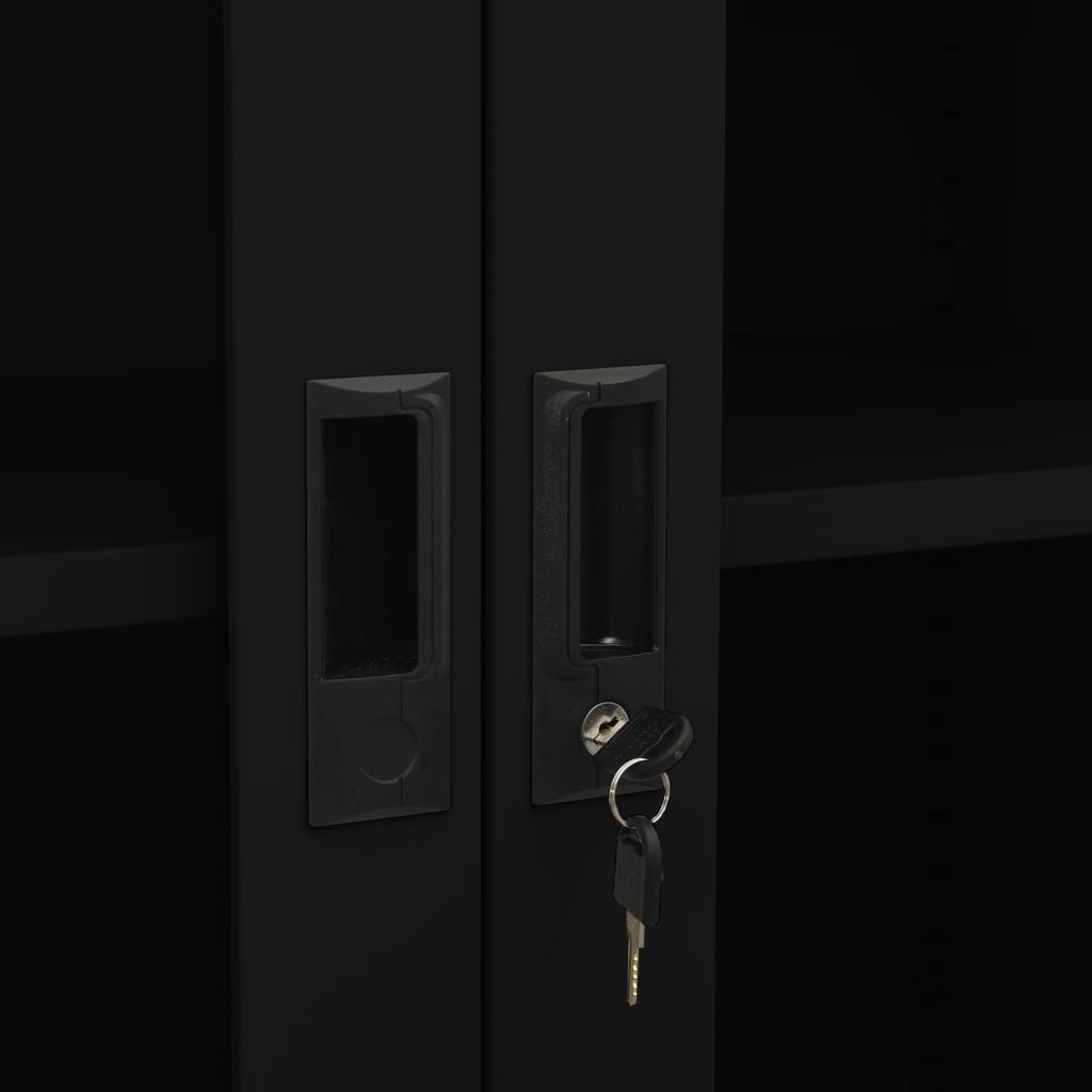 Office Cabinet Black 90x40x180 cm Steel and Tempered Glass