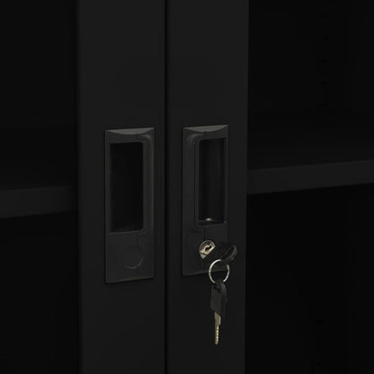 Office Cabinet Black 90x40x180 cm Steel and Tempered Glass