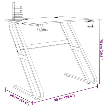 Gaming Desk with ZZ Shape Legs Black 90x60x75 cm