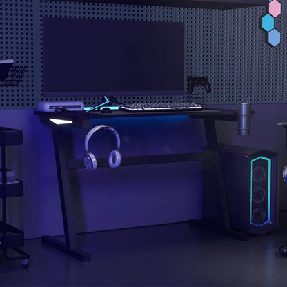 Gaming Desk LED with Z Shape Black 110x60x75 cm