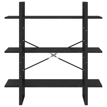 3-Tier Book Cabinet Black 100x30x105 cm Solid Pine Wood