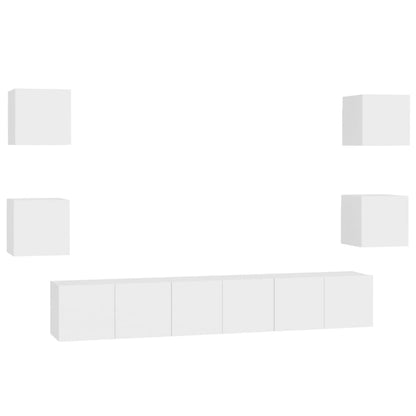7 Piece TV Cabinet Set White Engineered Wood