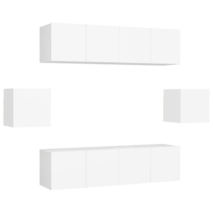 6 Piece TV Cabinet Set White Engineered Wood