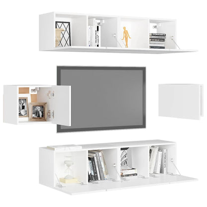 6 Piece TV Cabinet Set White Engineered Wood