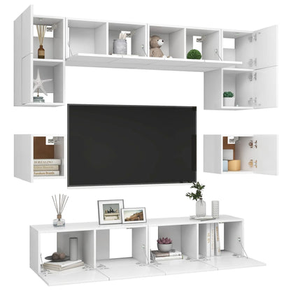 8 Piece TV Cabinet Set White Engineered Wood