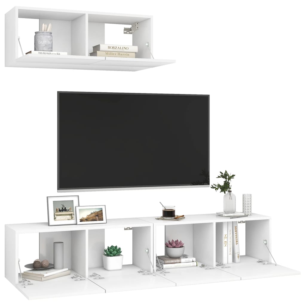 TV Cabinets 3 pcs White Engineered Wood