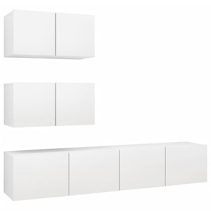 4 Piece TV Cabinet Set White Engineered Wood