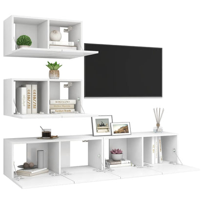 4 Piece TV Cabinet Set White Engineered Wood