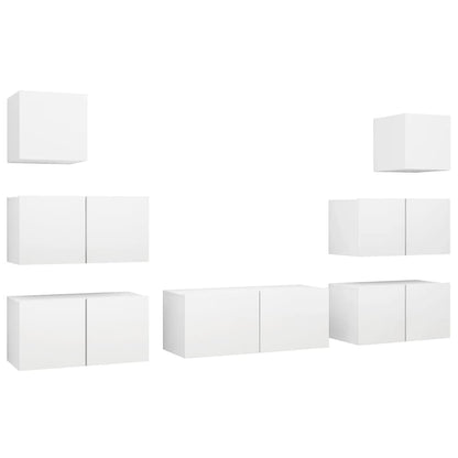7 Piece TV Cabinet Set White Engineered Wood