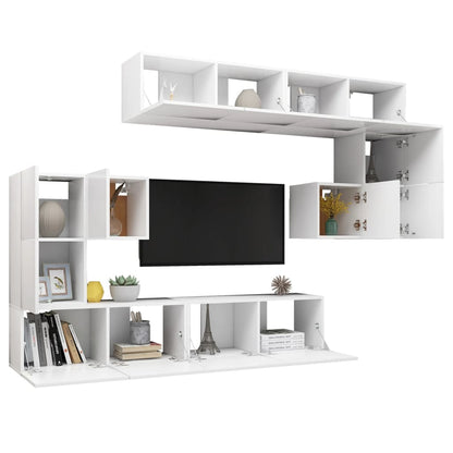 8 Piece TV Cabinet Set White Engineered Wood