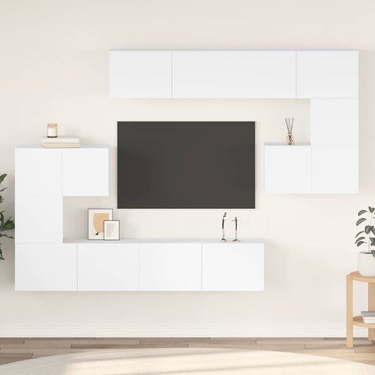 8 Piece TV Cabinet Set White Engineered Wood