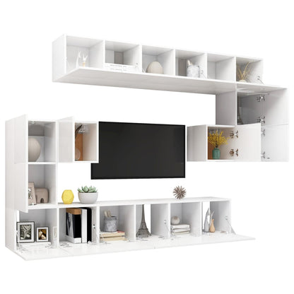 10 Piece TV Cabinet Set White Engineered Wood