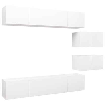 6 Piece TV Cabinet Set White Engineered Wood