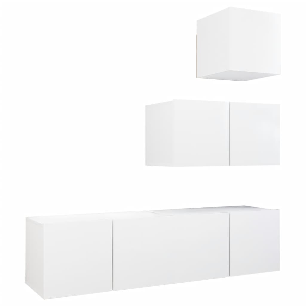 4 Piece TV Cabinet Set White Engineered Wood