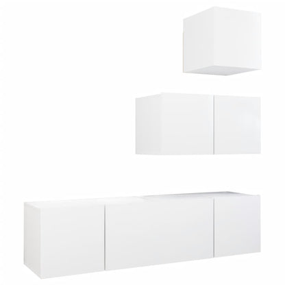4 Piece TV Cabinet Set White Engineered Wood