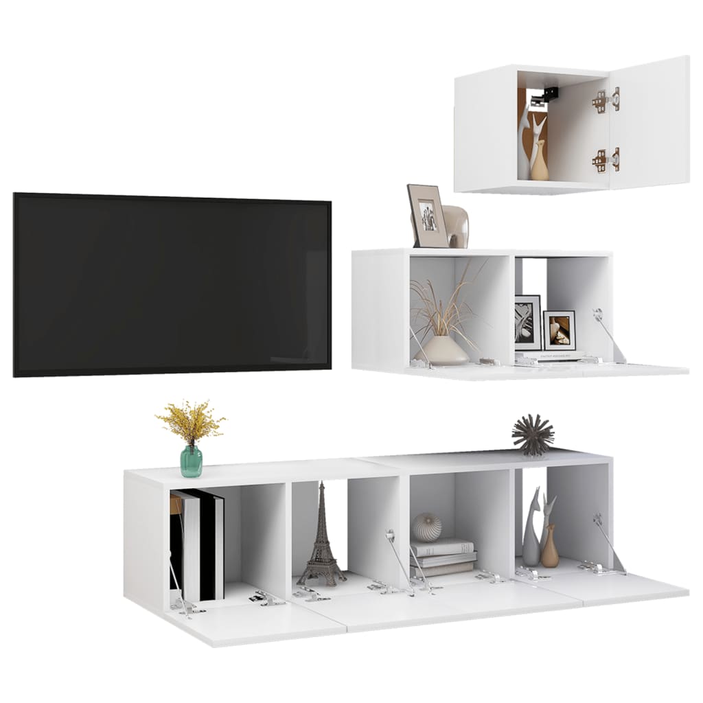 4 Piece TV Cabinet Set White Engineered Wood
