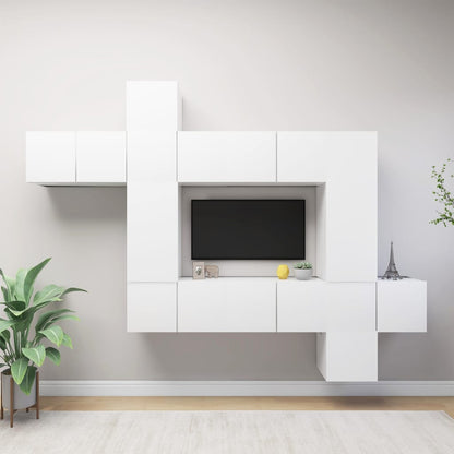 10 Piece TV Cabinet Set White Engineered Wood