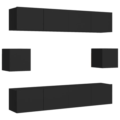 6 Piece TV Cabinet Set Black Engineered Wood