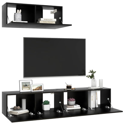 TV Cabinets 3 pcs Black Engineered Wood