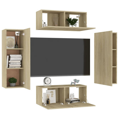 4 Piece TV Cabinet Set Sonoma Oak Engineered Wood