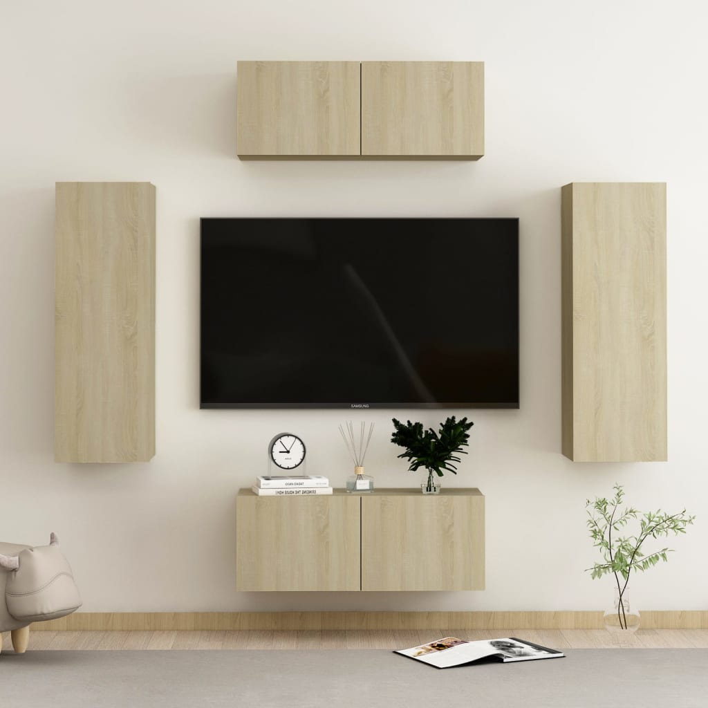 4 Piece TV Cabinet Set Sonoma Oak Engineered Wood