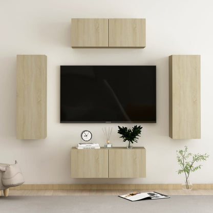 4 Piece TV Cabinet Set Sonoma Oak Engineered Wood