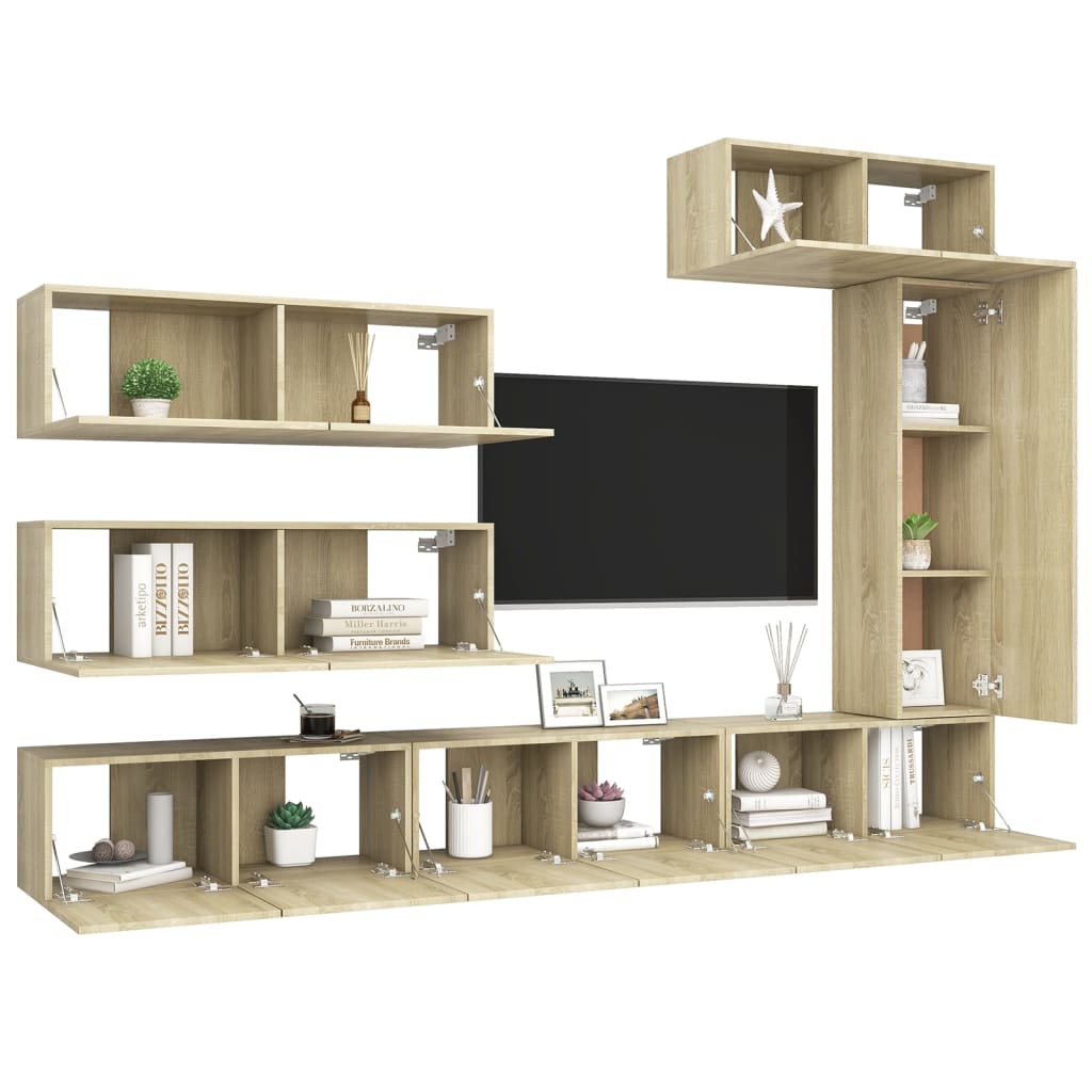 7 Piece TV Cabinet Set Sonoma Oak Engineered Wood