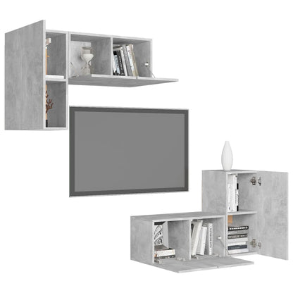 4 Piece TV Cabinet Set Concrete Grey Engineered Wood