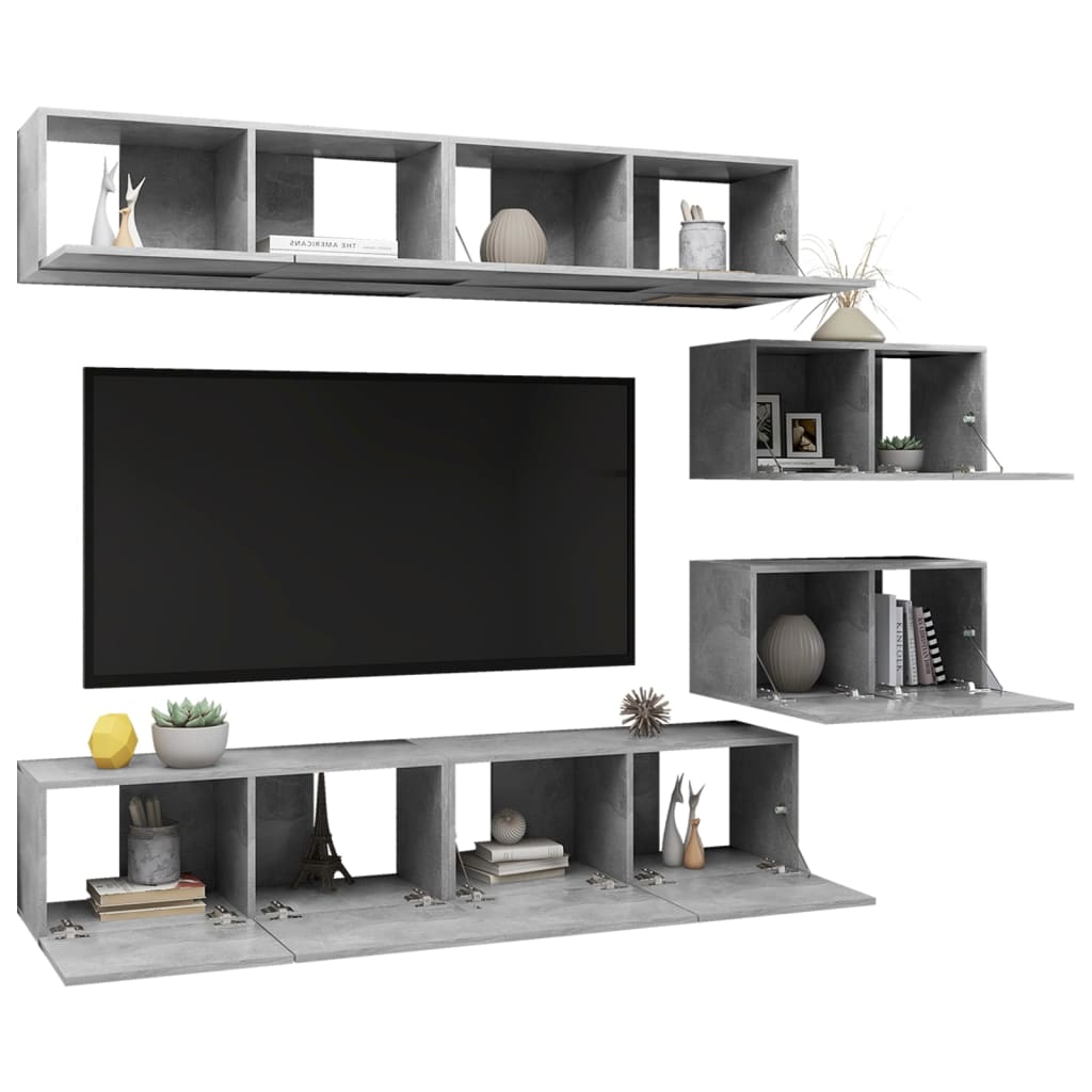 6 Piece TV Cabinet Set Concrete Grey Engineered Wood