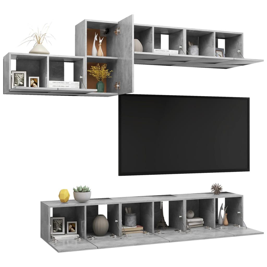 7 Piece TV Cabinet Set Concrete Grey Engineered Wood