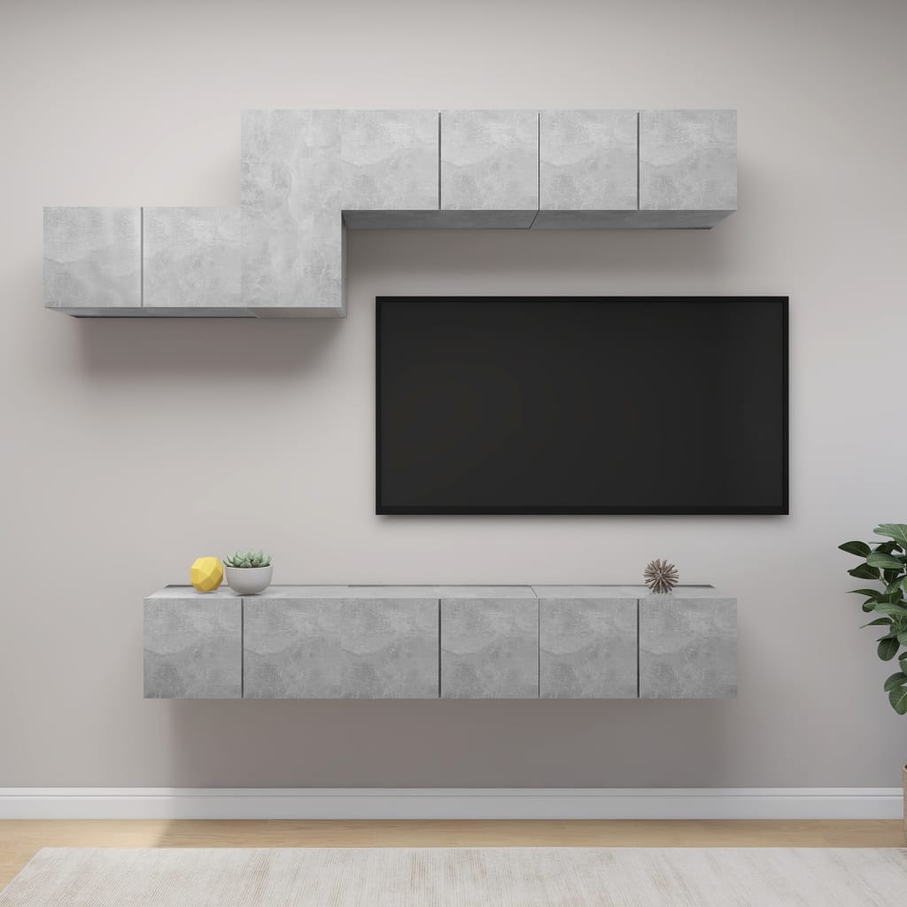 7 Piece TV Cabinet Set Concrete Grey Engineered Wood
