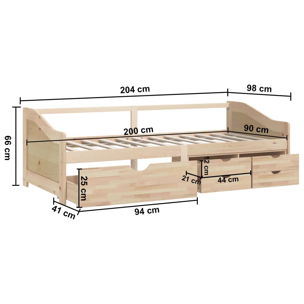 3-Seater Day Bed without Mattress Solid Pinewood 90x200cm