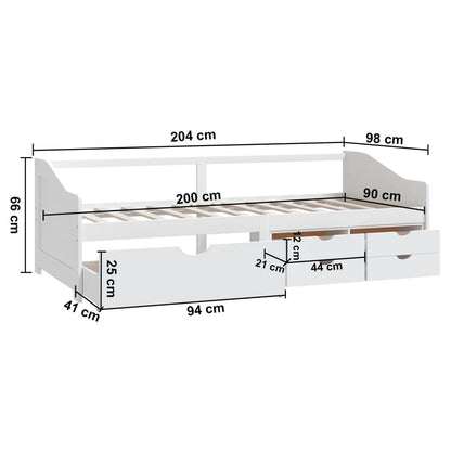 3-Seater Day Bed without Mattress White Solid Pinewood 90x200cm