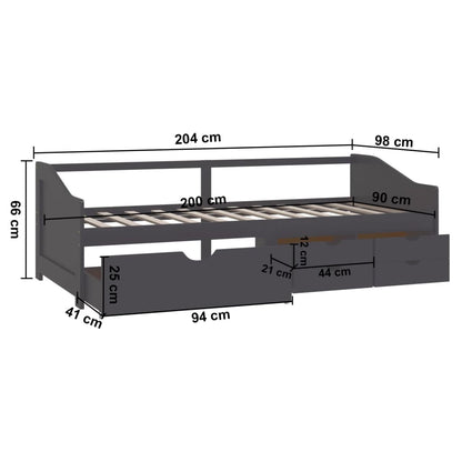 3-Seater Day Bed without Mattress Grey Solid Pinewood 90x200cm