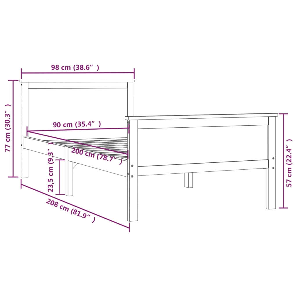 Bed Frame without Mattress Solid Wood Pine 90x200 cm