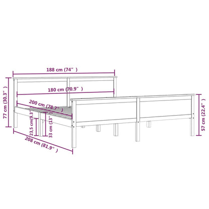 Bed Frame without Mattress Honey Brown Solid Wood Pine 180x200cm