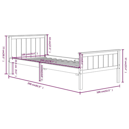 Bed Frame without Mattress Dark Brown Solid Wood Pine 100x200 cm