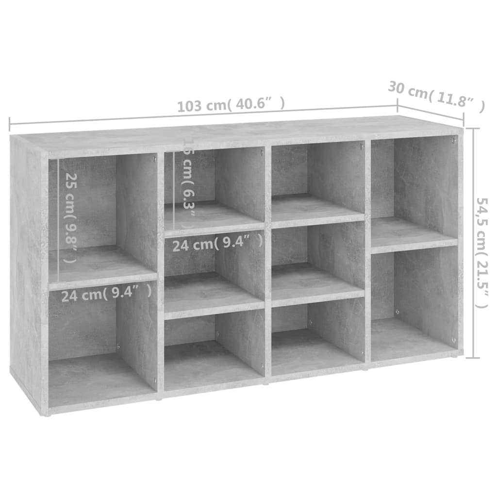 Shoe Bench Concrete Grey 103x30x55 cm Engineered Wood